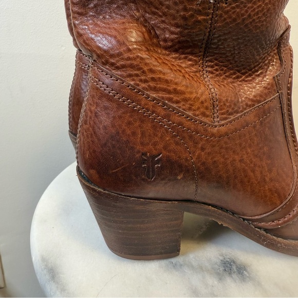 Frye Jane Trapunto Heeled Short Bootie Boots Saddle Brown Leather Size 5.5 - Picture 2 of 11